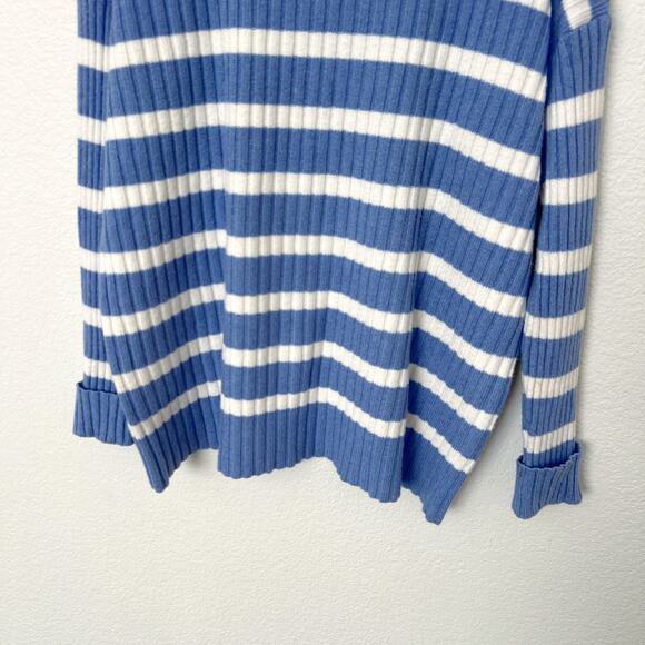 [LOFT] Blue White Striped Ribbed Knit Pullover Turtleneck Sweater Size Small S - Picture 7 of 12